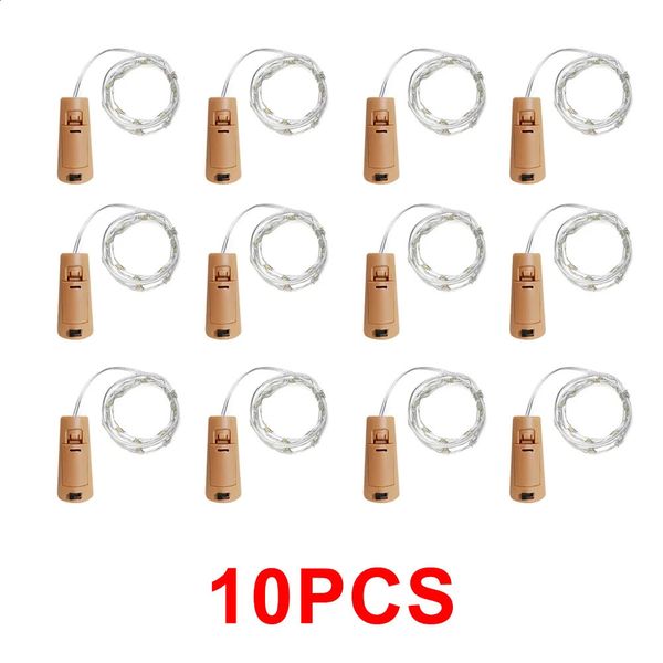 Decorações de Natal 10 pcs garrafa de vinho cortiça LED luzes de corda feriado fada guirlanda árvore festa de casamento decoração 1m 2m caixa de bateria 231030