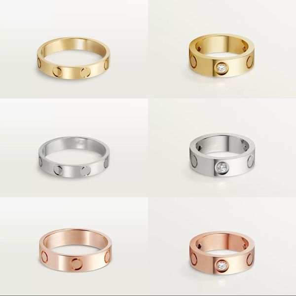 Anel feminino designer amor anel de diamante moda aliança de casamento rosa ouro prata cor anéis de luxo moda promessa bague tamanho simples 5-11 zb010