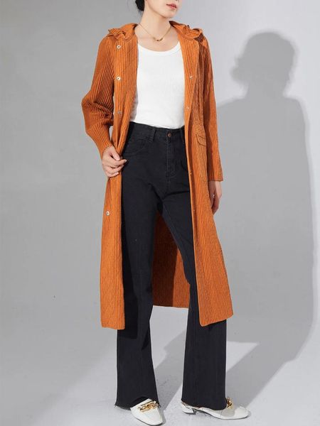 Trench da donna Moda Giacca lunga imbottita in cotone Cappotto autunnale e invernale Design pieghettato di media lunghezza