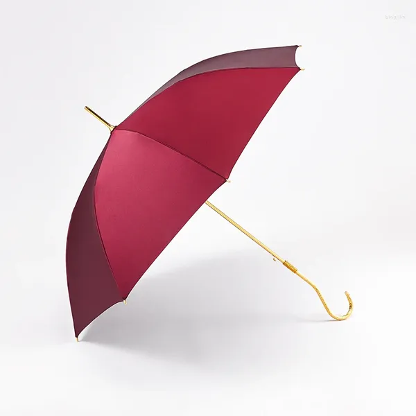 Guarda-chuvas Long Handle Luxo Guarda-chuva Mulheres Ouro Sol Chuva Moda Simples Grande Parasol Vintage Alta Qualidade U5B