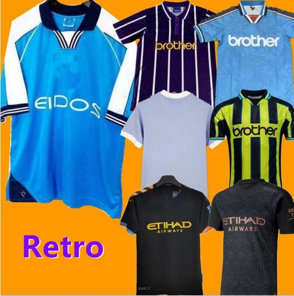 Maglie da calcio retrò Man City 72 97 98 99 00 11 12 1998 01 02 03 2011 2012 Haaland EIDOS 20 21 22 Gallagher WEAH Tevez Kun Aguero TOURE Vintage DE JONG Camicie Kit classico