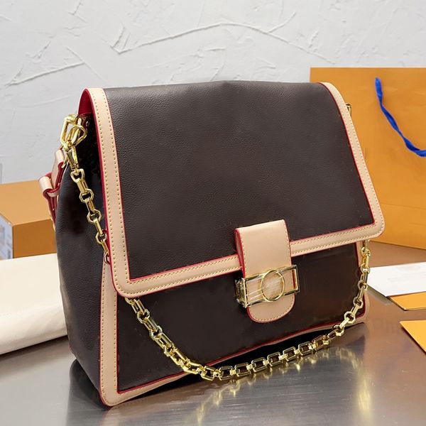 Дизайнерская женская большая сумка через плечо Dauphine Lock, Франция, люксовый бренд L 2024, винтажные монограммы, холст с узором, сумки через плечо, женская сумка с двойными ремнями, сумка для покупок 34 см