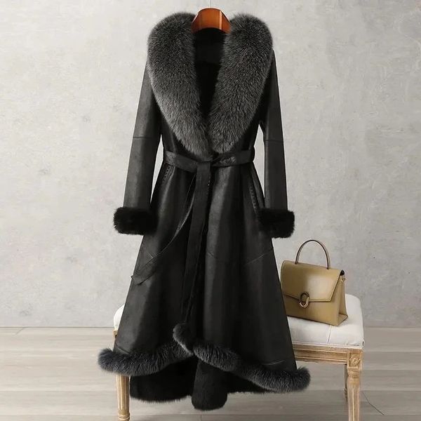 Frauen Pelz Faux Winter Fuchs Parkas Frauen Lange Warme Daunen Baumwolle Mantel Damen Luxus Großen Kragen Jacke Chic Mantel mit Gürtel 231031