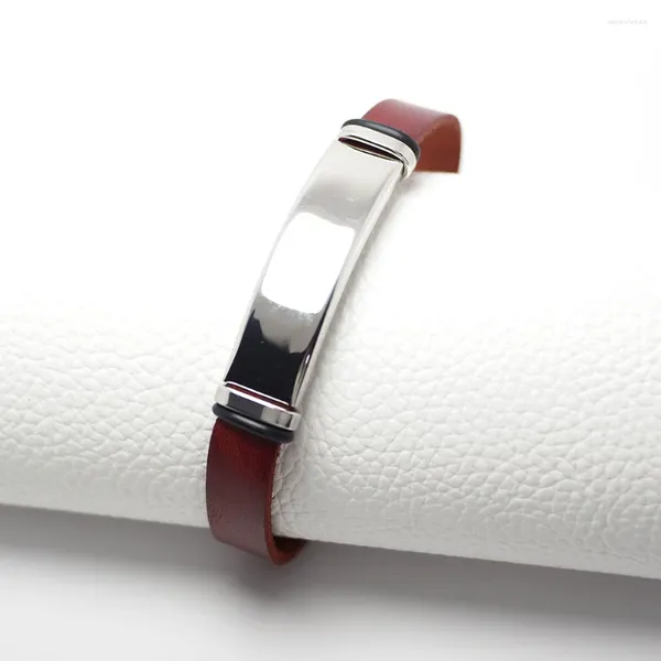 Pulseira de couro genuíno pulseira vermelha com punho de fecho removível de aço inoxidável seguro
