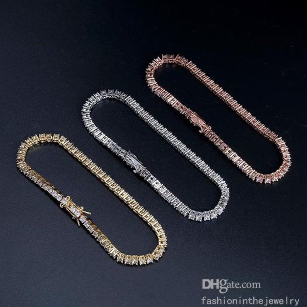 Теннисный браслет Дизайнерские бриллиантовые браслеты для женщин Роскошные ювелирные изделия в подарок 3 4 5 6 мм 7 8 дюймов модный муассанит белое золото Циркон 252Z