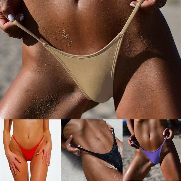 Sexy Damen-Bikini, G-String, brasilianischer Tanga, Bademode, Badeanzug, Badeanzug, Tanga, einfarbig, fünffarbig, Gelb, Schwarz, Lila, Kh243i