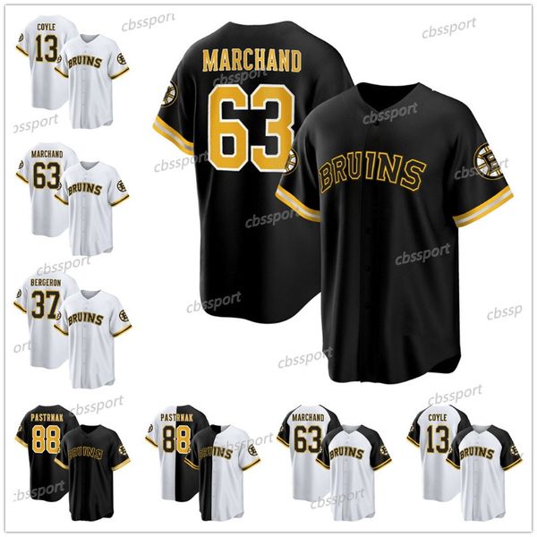 63 Brad Marchand Bruins Camisas de beisebol Milan Lucic Linus Ullmark Patrice Bergeron Jeremy Swayman David Pastrnak Jake DeBrusk Charlie Coyle Bobby Orr Camisas