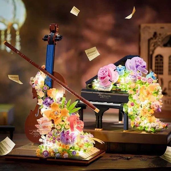 Blöcke Mini Klavier Violine Bausteine Musical Instrument Blume Wasserfall DIY Modell Ziegel Spielzeug Kinder Weihnachten Geschenk R231031