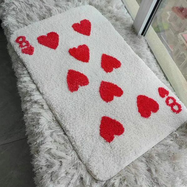 Teppich Red Love Heart 8 Teppich Weich getufteter Teppich in Kartenform Wohnzimmerdekor Rutschfeste Badezimmerbodenmatte Schlafzimmer Fußmatte Nachttischunterlage 231031