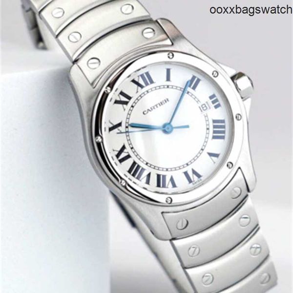 Relógios masculinos Ct Relógio Automático Ct Mens LM Relógio Santos Cougar Quartzo Mostrador Branco Data Índice Romano Prata HBIJ