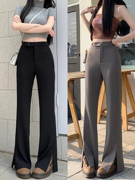 Frauen Hosen S-XL 2 Farben Koreanische Frauen 2023 Herbst Casual Hohe Taille Dünne Anzug Weibliche Dünne Schwarz Split Lange Hosen frauen (77105