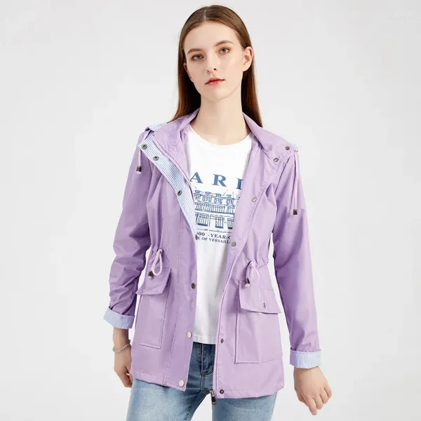 Trench da donna Giacca a vento con cappuccio con tasche con zip per donna Maniche lunghe Cappotti impermeabili Abiti autunnali Capispalla primaverile