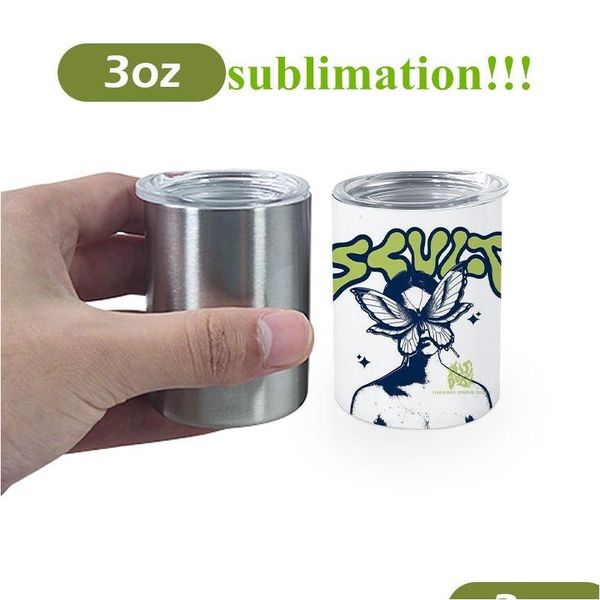 Tazze Sublimazione Bicchiere dritto da 3 once S Tazza di vetro con metallo St Acciaio inossidabile Bottiglia d'acqua per bambini Bicchieri da vino Consegna rapida Ho Otoes