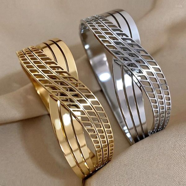 Bangle Dodohao Chunky Abstract Torção Geométrica Ampla Pulseira de Aço Inoxidável para Mulheres Punk À Prova D 'Água Pulso Jóias Presente 2023