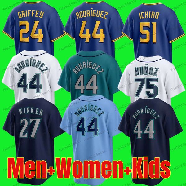 10 Jarred Kelenic Camisas de beisebol 44 Julio Rodriguez Ichiro Suzuki 24 Ken Griffey Jr. 28 Eugenio Suarez Ty França J.P.