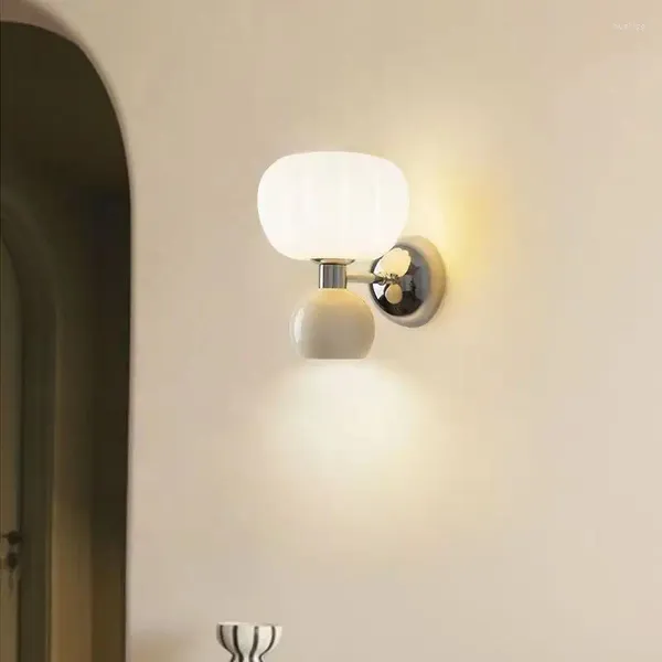 Lâmpada de parede quarto abóbora led creme vento sala de estar fundo quarto das crianças atomosphere luz cuidados com os olhos cabeças duplas