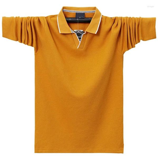 Мужские футболки, осенняя футболка больших размеров с длинным рукавом, повседневная однотонная свободная рубашка-поло с отложным воротником Fat Guy, 130 кг, 6xl