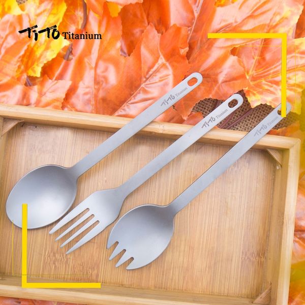 TiTo Outdoor Titan Gabel Löffel Kochen Titan Löffel Geschirr Besteck Göffel Set Tragbare Für Camping Picknick