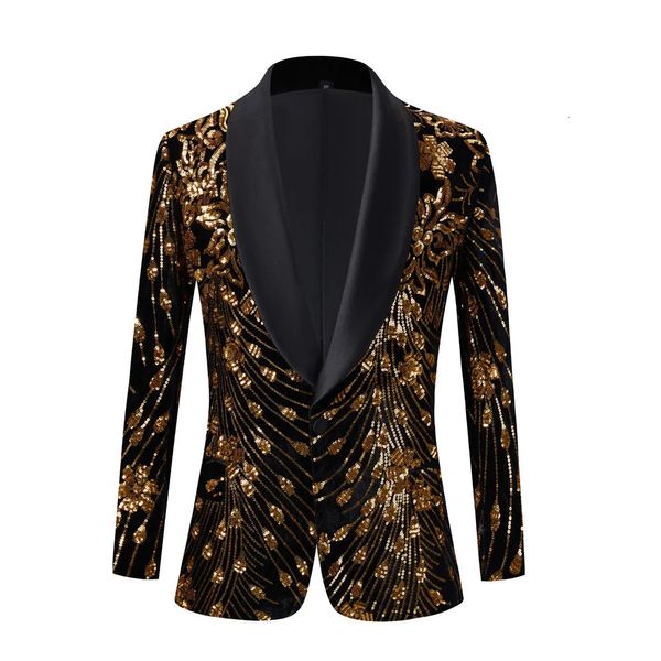 Ternos masculinos blazers preto brilhante ouro lantejoulas glitter embelezado blazer jaqueta boate baile terno vermelho homens traje homme roupas de palco para cantores 231030