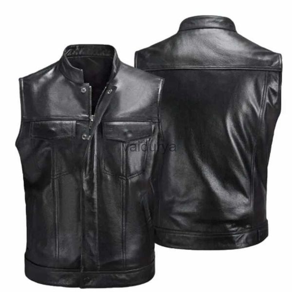 Coletes masculinos novos colete de couro do plutônio com zíper da motocicleta colete sem mangas jaqueta de couro M-4XL yq231031