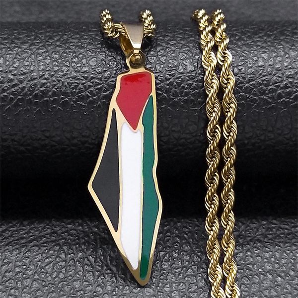 Collane con ciondolo Oro Argento Mappa Palestina e Israele Collana con bandiera nazionale per donna Uomo Gioielli in acciaio inossidabile
