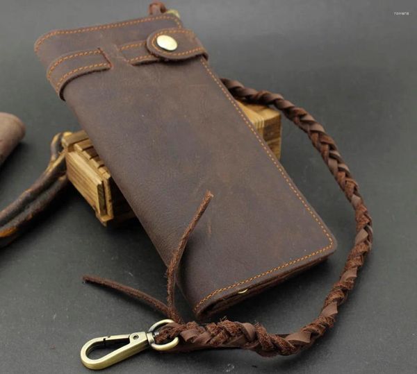 Cüzdan Cowhide el yapımı çılgın at deri bisikletçisi cüzdan çantası intebture zinciri