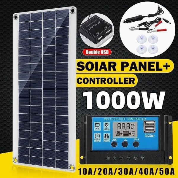 Carregadores 1000W Painel Solar 12V Célula 10A 100A Controlador Placa Kit para Telefone RV Carro Caravana Casa Acampamento Ao Ar Livre Bateria 231117