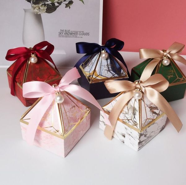 Novas caixas de embrulho de presente Gem Tower Bronzing Candy Favor Bags Casamento Baby Shower Decoração Papel Caixa de Presente Embalagem Evento Festa Supp4674822