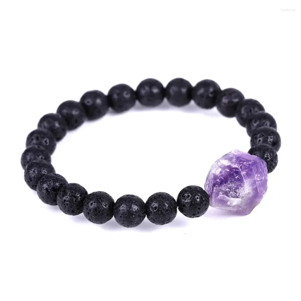 Charme pulseiras preto lava pedra irregular pulseira áspera para mulheres homens pulseira mão jóias