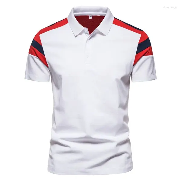 Polos masculinos verão homens cootrast cor manga curta polo camisas estilo inglaterra moda negócios casual esportes versátil solto topos