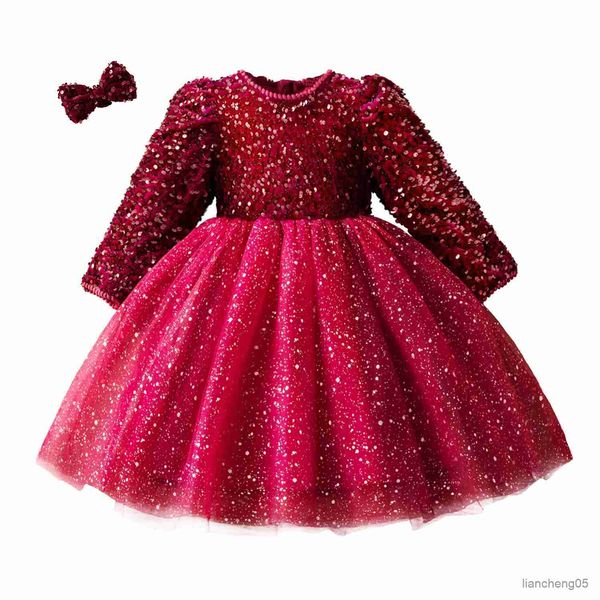 Vestidos da menina lantejoulas outono meninas vestidos de festa para 3-8 manga longa inverno natal crianças roupas casuais aniversário casamento