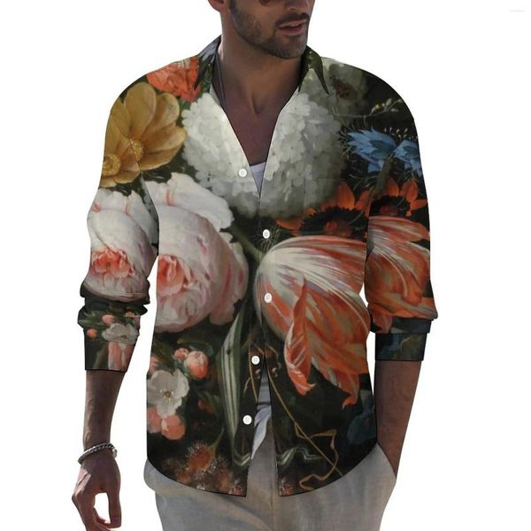 Мужские повседневные рубашки с букетом цветов, рубашка с красочным цветочным принтом, дизайн с длинными рукавами, блузки в стиле Харадзюку, осенние свободные топы большого размера
