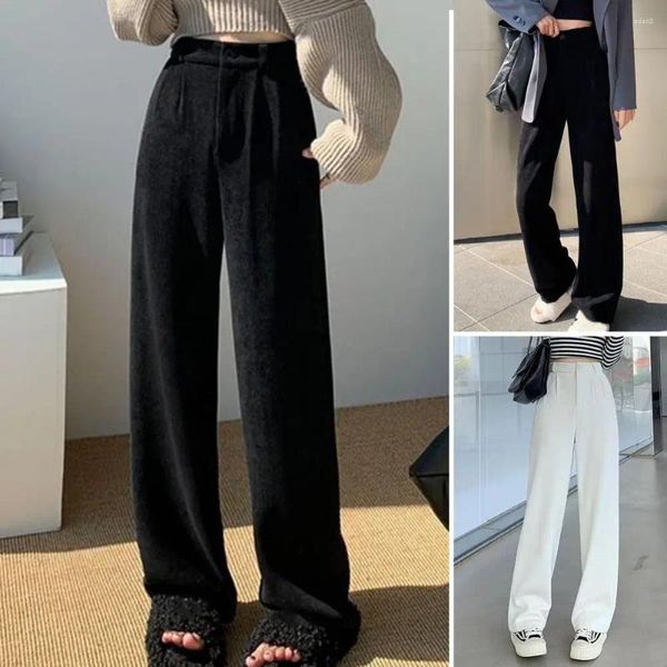 Pantaloni da donna Abito da donna Autunno Tinta unita Vita alta Office Lady Pantaloni dritti a gamba larga con cerniera e bottoni