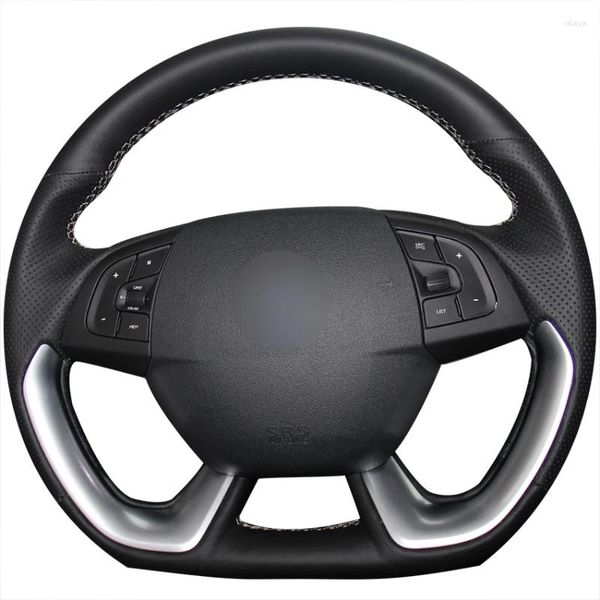 Capas de volante costuradas à mão preto PU couro artificial envoltório de carro para DS5 DS 5 DS4S 4S