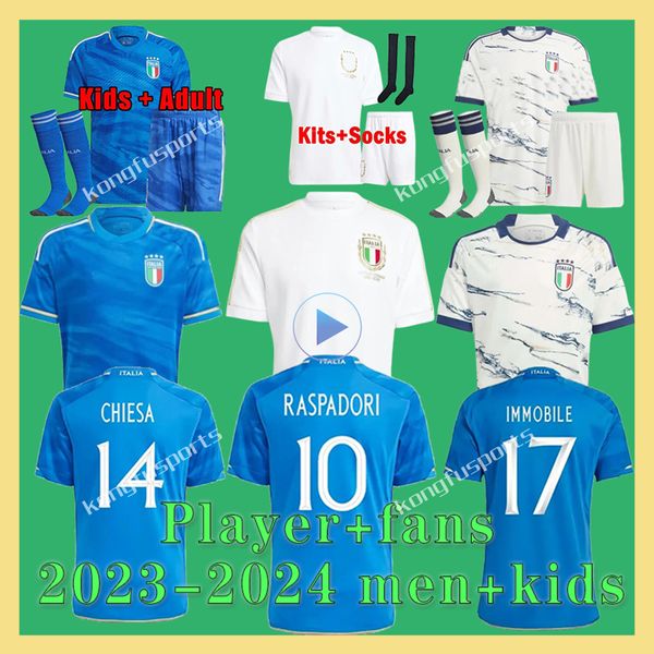 24 25 Italienische Trikots 125. ITALYS Fußball -Trikot -Scamacca Imboemsa Football Hemden Raspadori Jorginho Barella Bastoni Verratti Maglia Männer Kinder Kits Kits Uniform