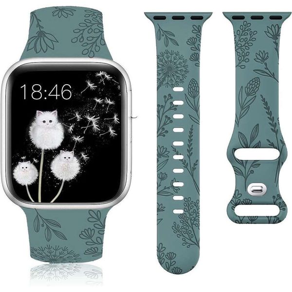 Floral graviertes Band für Apple Watch 41/40/38 Löwenzahn Blumenmuster Silikonarmband für IWatch 8/7/6/5/4/3/SE