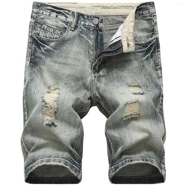 Pantaloncini da uomo 2023 Jeans estivi da uomo pantaloni in denim strappati blu design alla moda slim dritti maschili corti Hombre