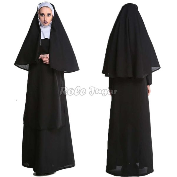 Costume da suora cattolica medievale di Halloween Donne adulte Sacerdote religioso Missionari Abito Foulard Scialle Abiti Cosplay