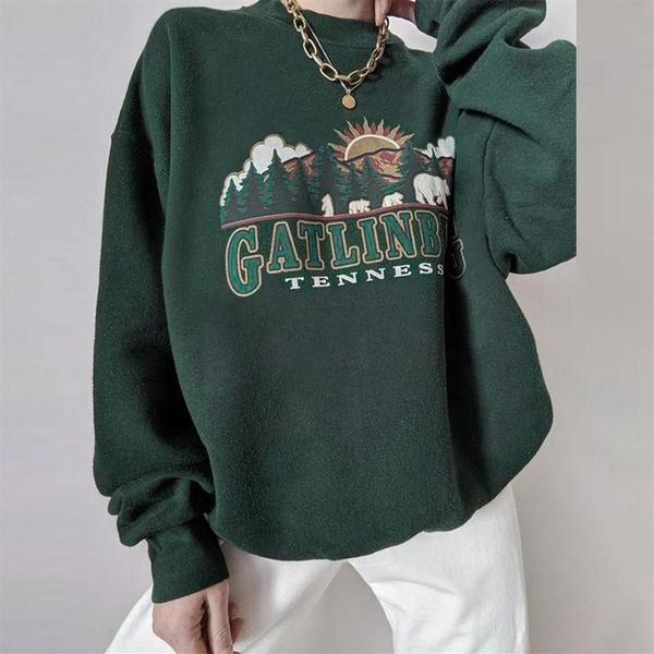 Moletom com capuz feminino gatlinburg y2k vintage verde escuro feminino moletom oversized bonito urso impressão pullovers rua 90s t2379