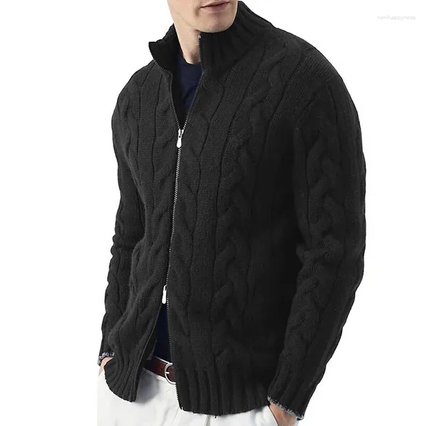 Suéter masculino moda masculina gola alta malha cardigan jaquetas outono casual fino manga longa torção de malha suéter masculino inverno