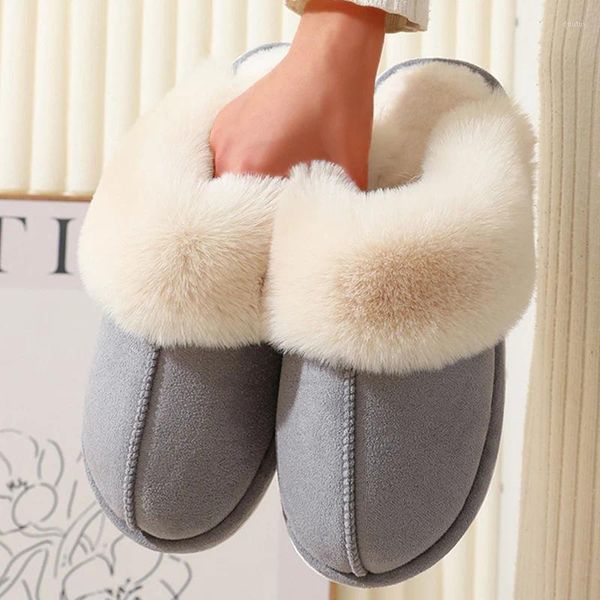 Chinelos inverno quente mulheres sapatos interior quarto feminino casa antiderrapante sola macia para calçado