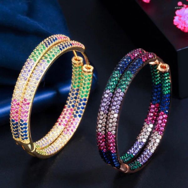 Ohrstecker Zlxgirl Hohe Qualität Zwei Bunte Kubische Zirkon Kreis Runde Hoop Für Frauen Birdal Schmuck Hip Hop Pendientes Earing