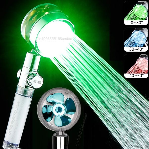 Cabeças de chuveiro do banheiro cabeça de alta pressão economizar água com luz led chuvas turbo hélice fluxo chuveiro embutido filtro accessor 231030