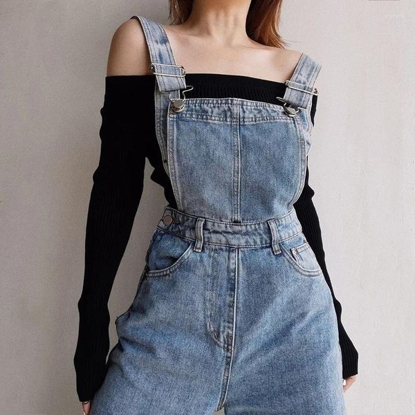 Damen Jeans Vintage Denim Overalls Für Frauen Baggy Frühling Sommer Casual Overalls Hohe Taille Gerade Hosen Cargo Hosen Weibliche