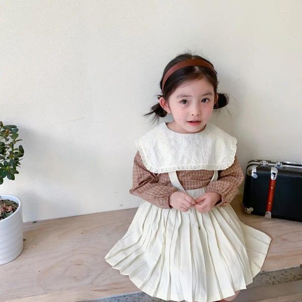 Kleidung Sets 2023 Frühling Koreanische Stil Baby Mädchen Spitze Plaid Tops Plissee Rock 2 stücke Kleinkinder Kinder Chic Anzüge süße