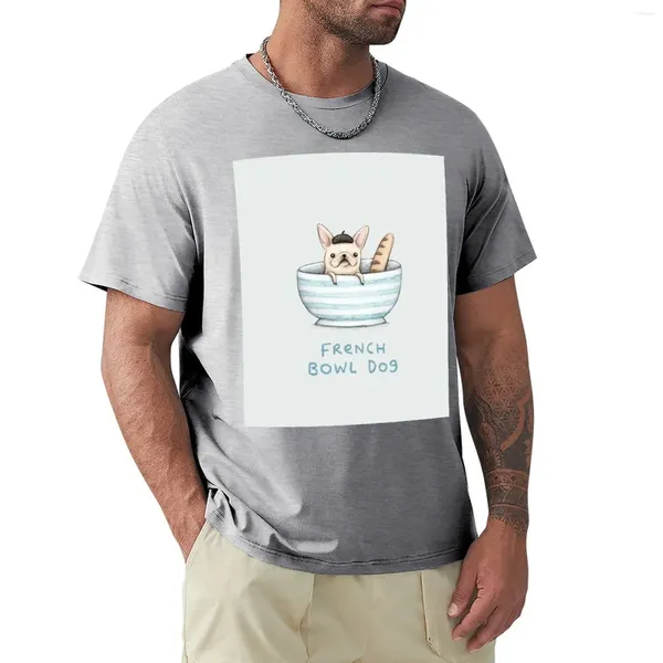 Polos masculinos French Bowl Dog T-Shirt Meninos Camisetas Brancas Camisa Pesada Masculina