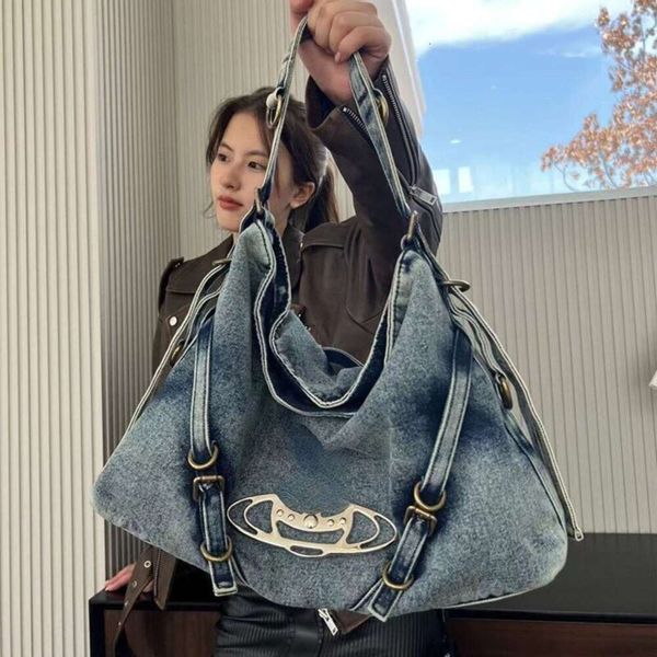 Denim motocicleta saco das mulheres sacos de axilas vivi designer saco metal planeta totebag masculino feminino bolsa grande capacidade crossbody b ag