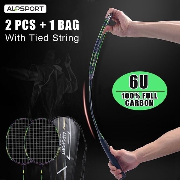 Badminton raketleri alpsport fn 2pcs top torbası ve ip 6u 72g 100 karbon fiber özel astar 231030