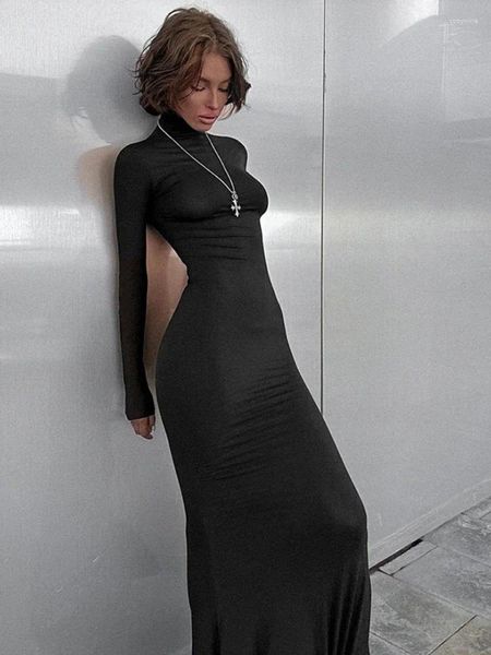 Sıradan Elbiseler Gavestis Seksi Bodycon Elbise Moda İnce Uygun Uzun Kollu Yüksek Bel Pullover Gece Kulübü Kıyafet 2023 Sonbahar Siyah