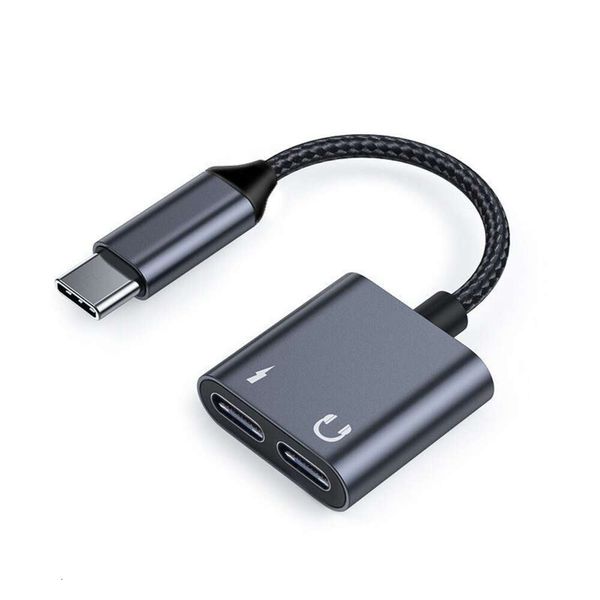 Adattatori splitter audio per cuffie 2 in 1 di tipo C per Xiaomi 8 9 Samsung Convertitori di ricarica per auricolari da USB C a jack da 3,5 mm